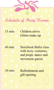 Schedule of Birthday Party Events Storybook Ballet